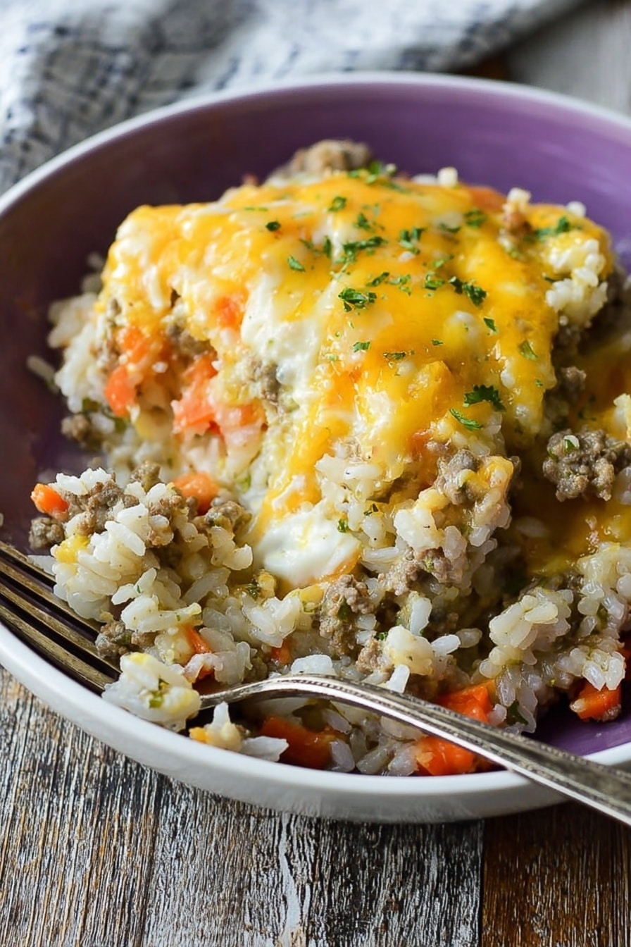 Cheesy Ground Beef and Rice Casserole Recipe - Serving