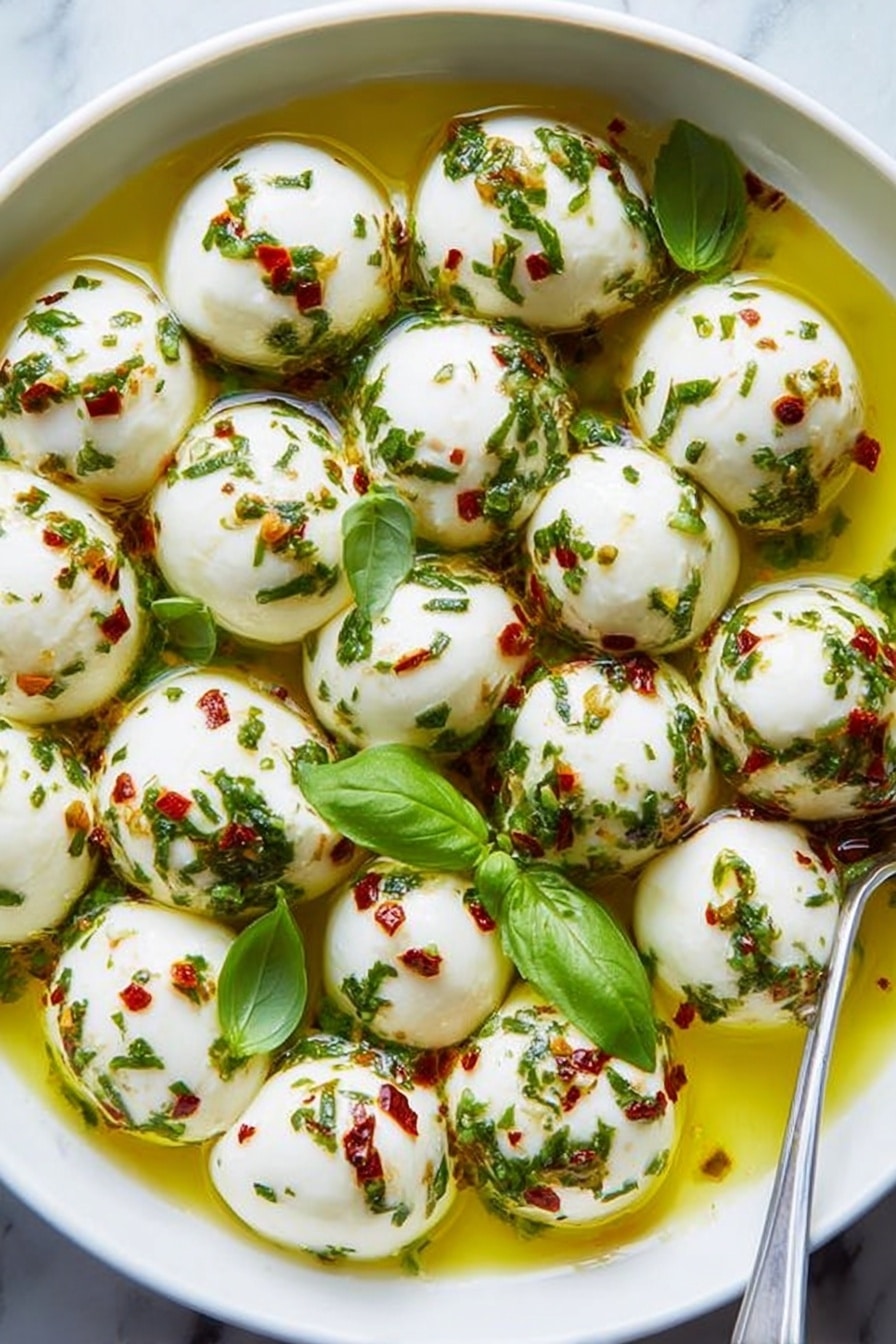 Mozzarella Bites with Basil and Chives Recipe - Serving