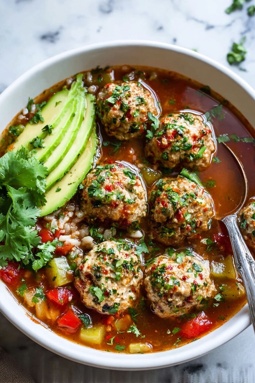 Albondigas Soup with Rice and Meatballs Recipe - Serving