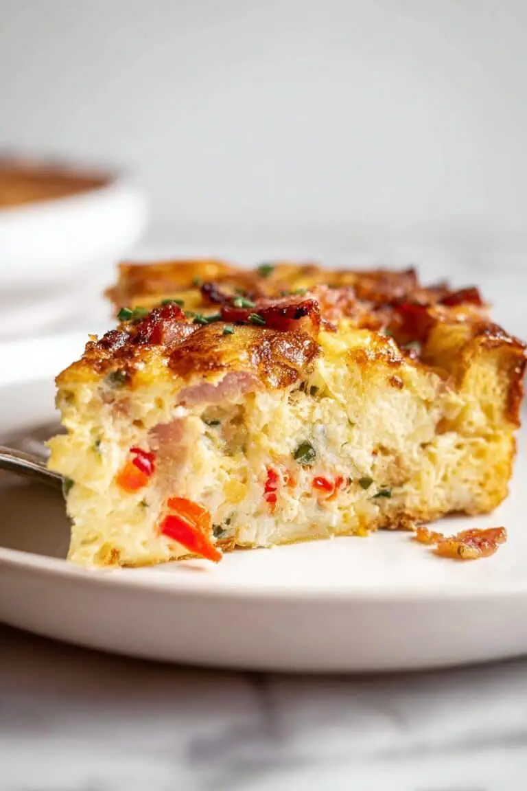 Cheesy Breakfast Strata with Ham and Vegetables Recipe