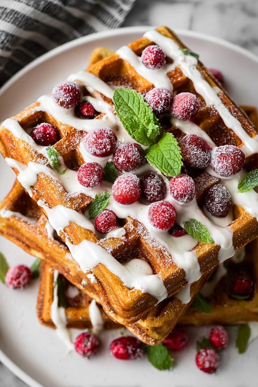 Gingerbread Waffles with Cream Cheese Glaze Recipe - Serving