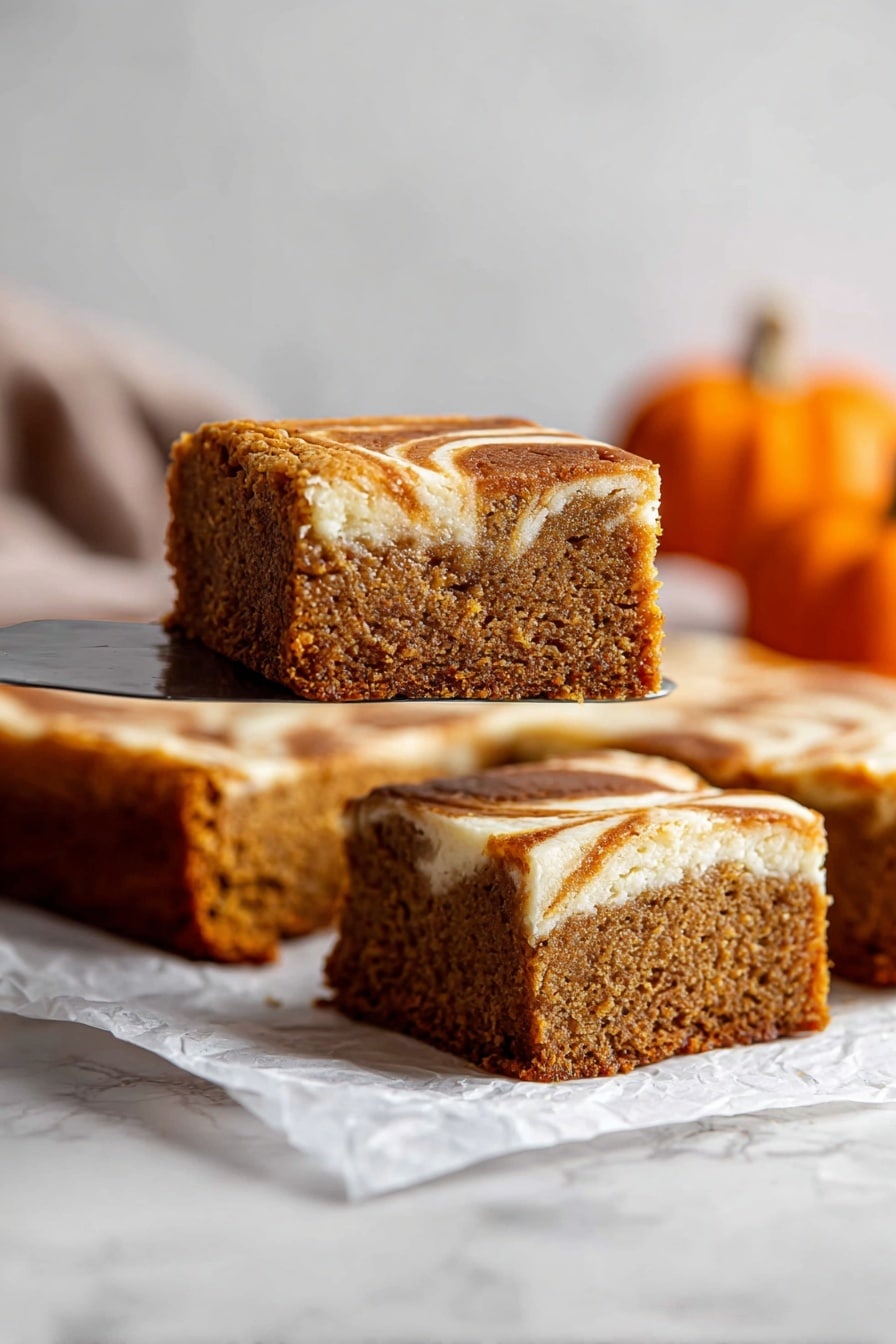 Pumpkin Roll Bars with Cream Cheese Swirl Recipe - Serving