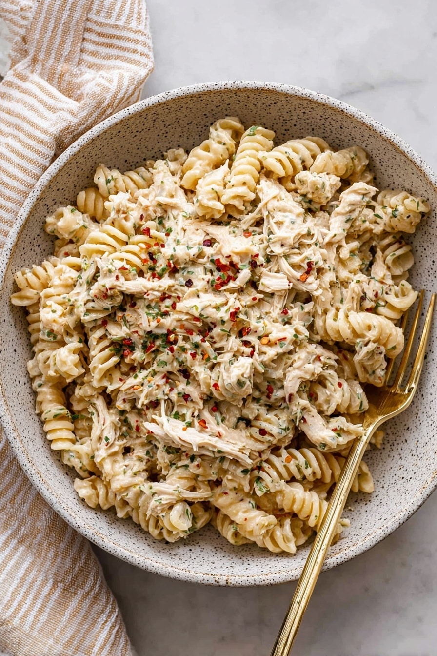 Crockpot Parmesan Garlic Chicken Pasta Recipe - Serving