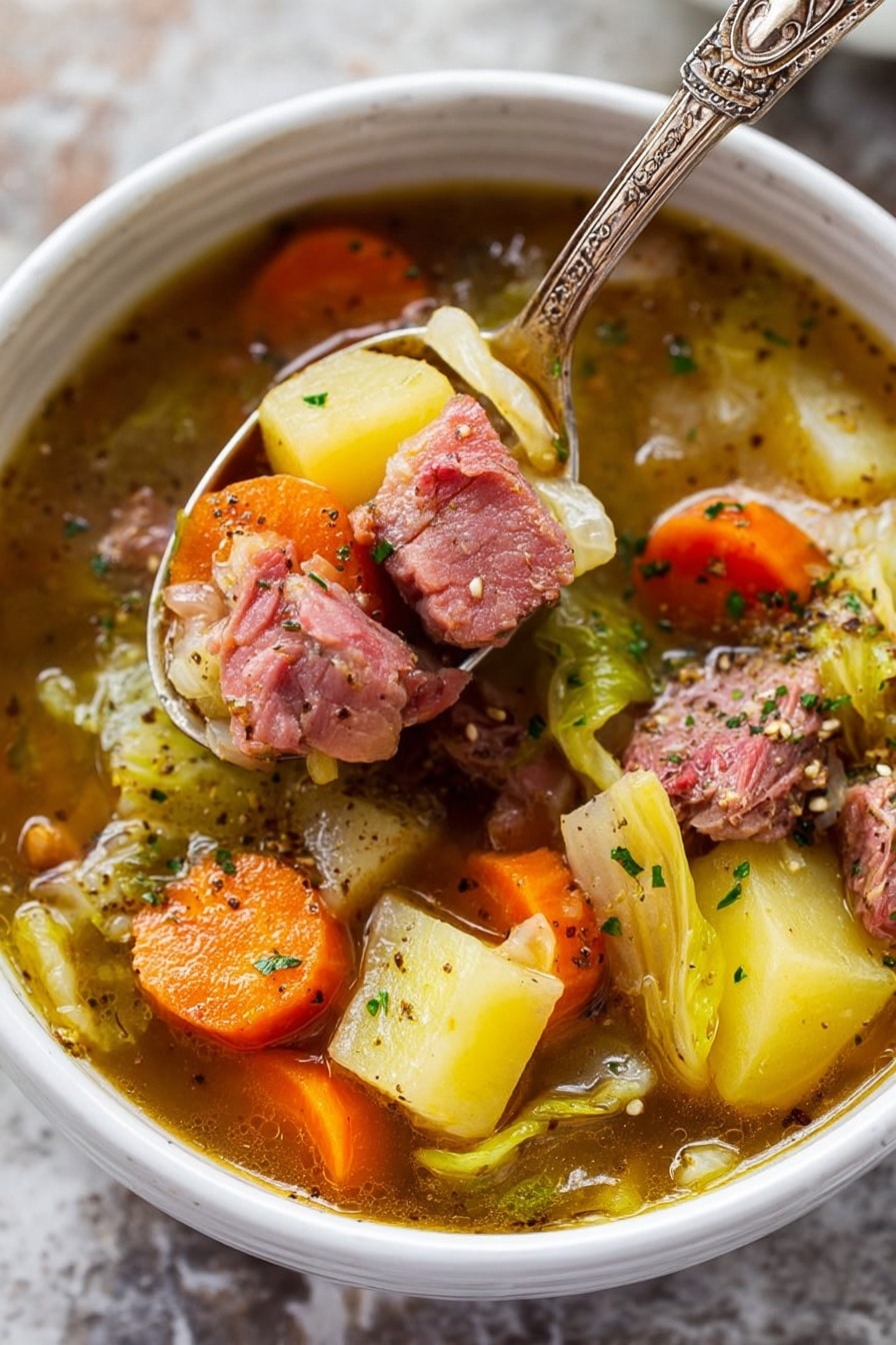 Slow Cooker Corned Beef and Cabbage Stew Recipe - Serving