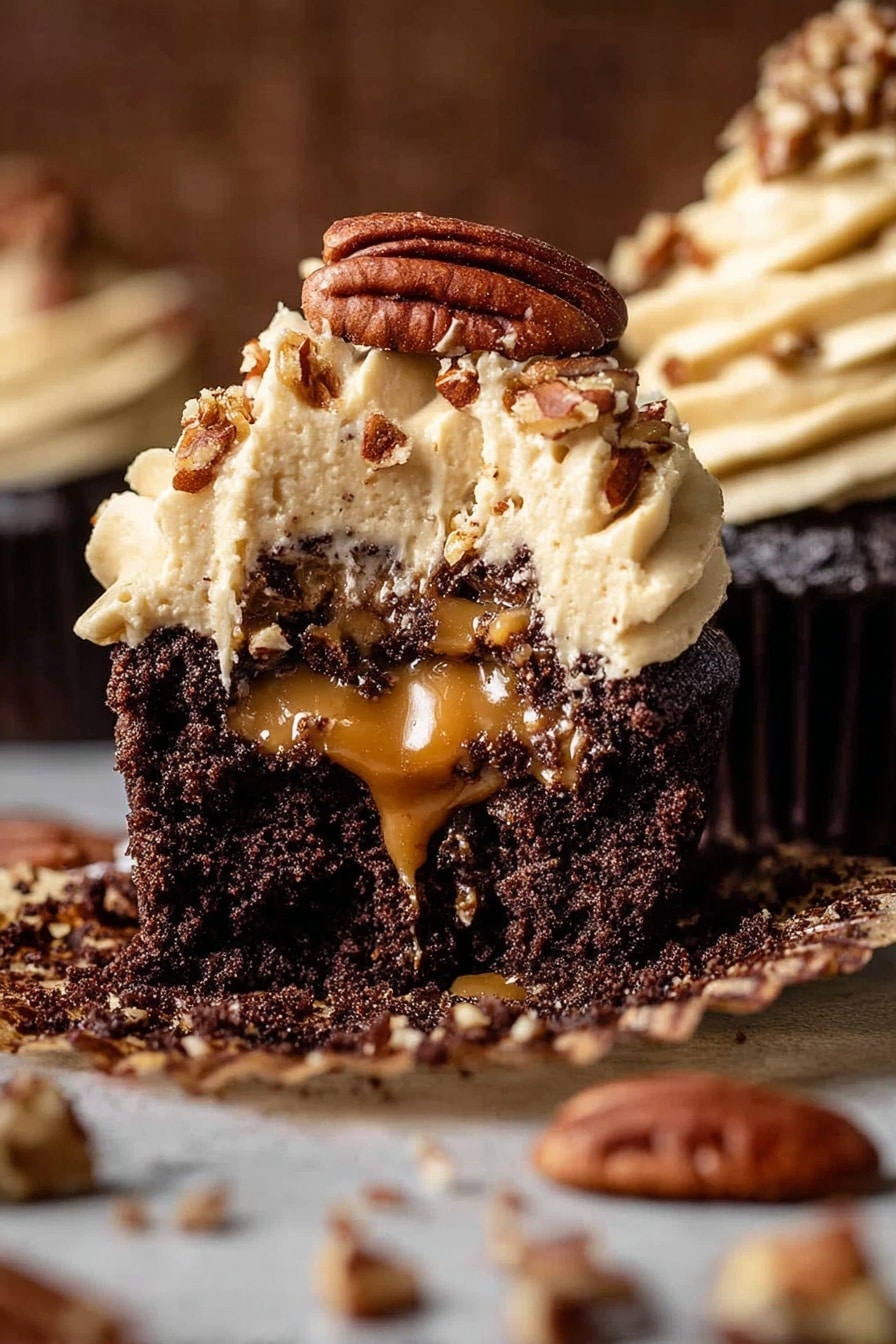 Chocolate Bourbon Pecan Cupcakes Recipe - Serving