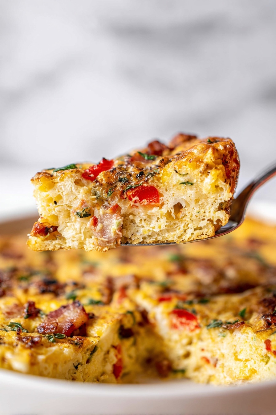 Cheesy Breakfast Strata with Ham and Vegetables Recipe - Serving
