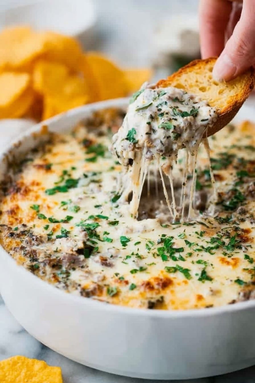 Stuffed Mushroom Dip with Sausage and Cream Cheese Recipe - Serving