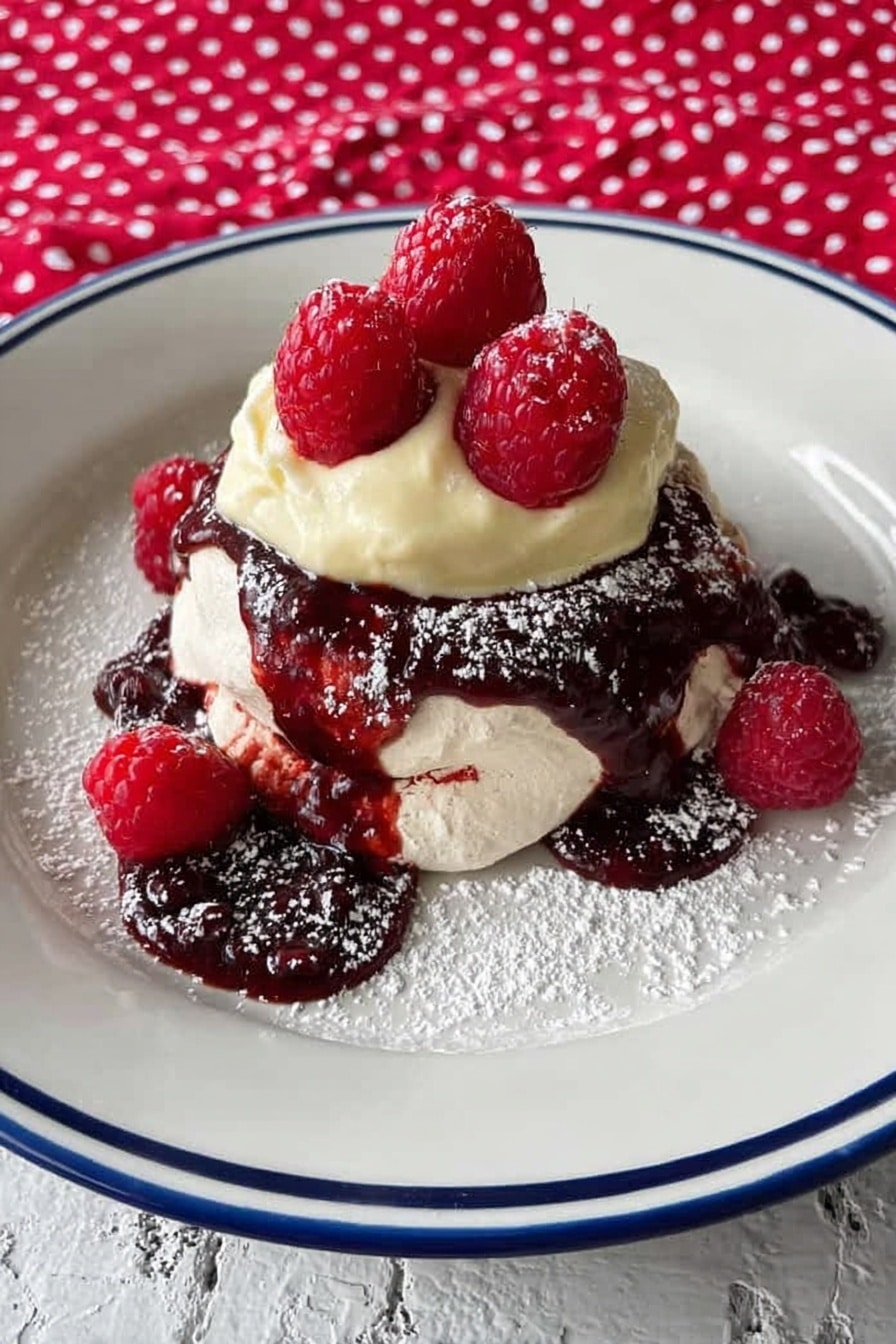 Mini Pavlovas with Raspberry Sauce Recipe - Serving