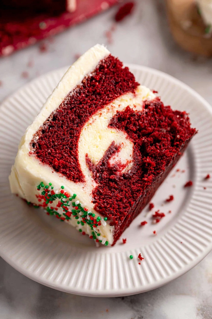 Red Velvet Cheesecake Christmas Cake Recipe - Serving