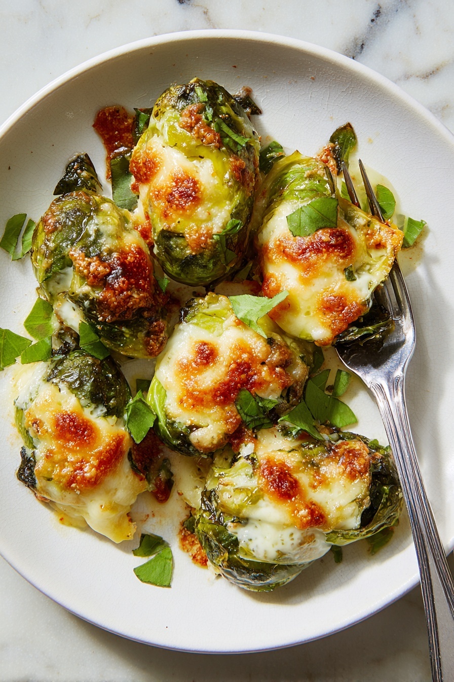 Smashed Brussels Sprouts with Cheesy Topping Recipe - Serving