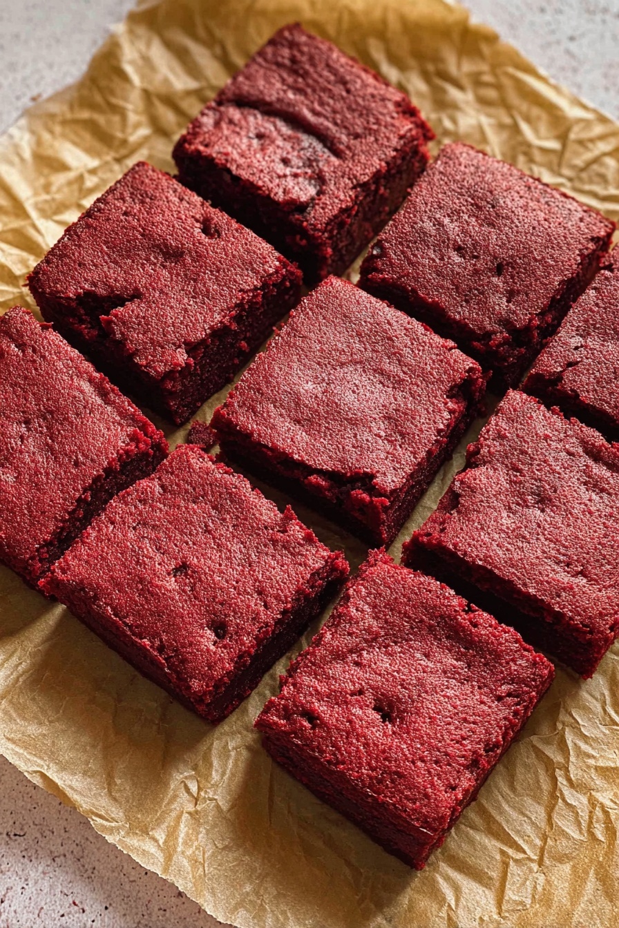 Red Velvet Brownies with White Chocolate Chips Recipe - Serving