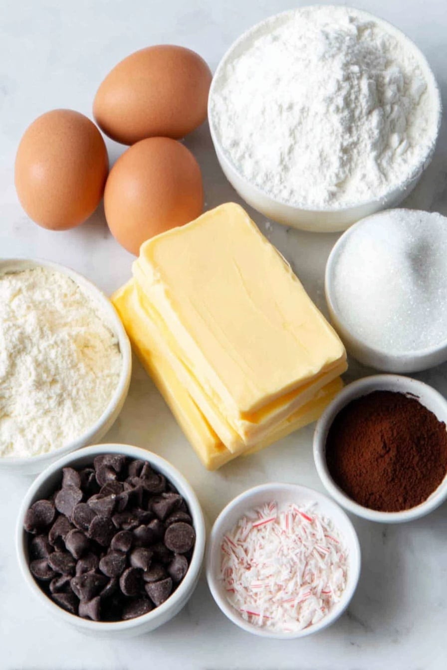 Peppermint Brownies with Chocolate Glaze Recipe - Ingredients