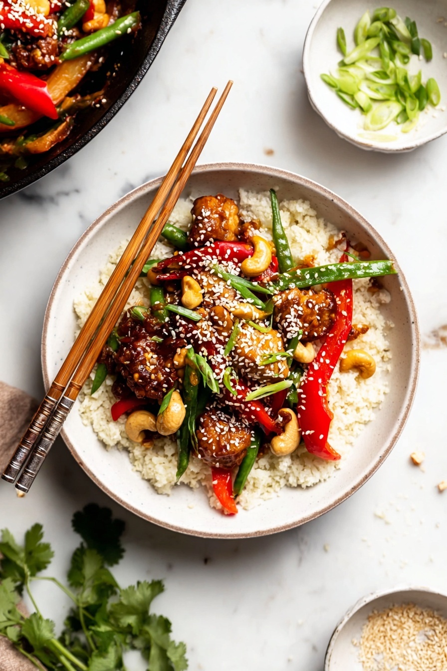 Healthy Orange Chicken Stir Fry with Cauliflower Rice Recipe - Serving