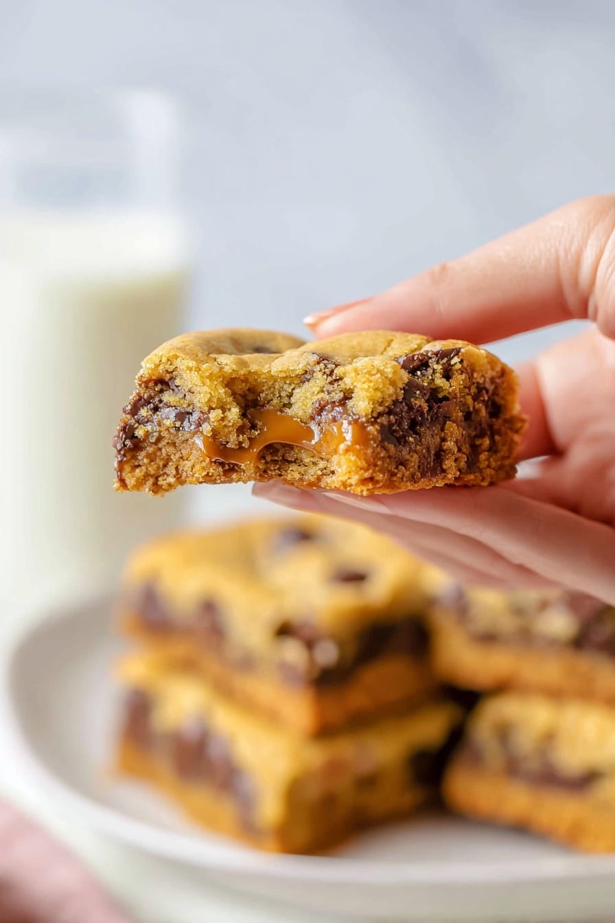 Salted Caramel Chocolate Chip Cookie Bars Recipe - Serving