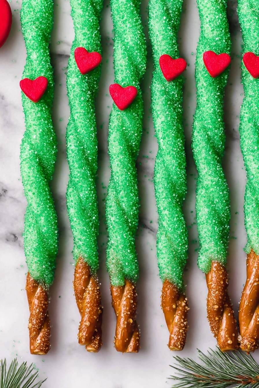 Grinch Caramel Pretzel Rods Recipe - Serving