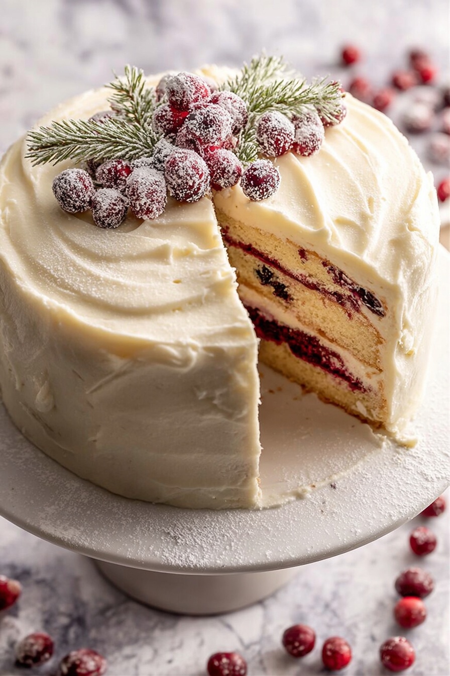 White Cranberry Layer Cake with Cranberry Jam Recipe - Serving