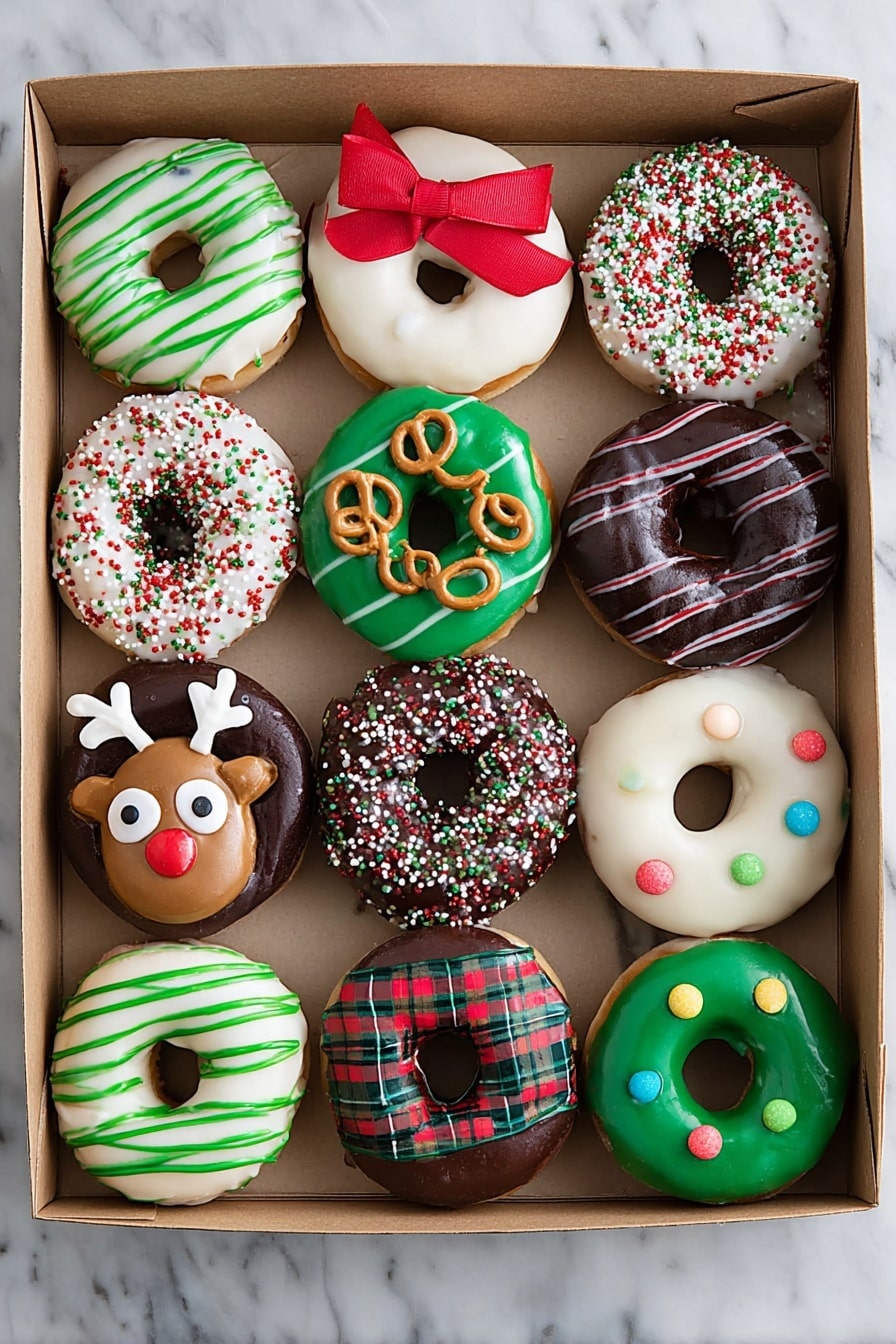 Christmas Donuts with Festive Glazes Recipe - Serving