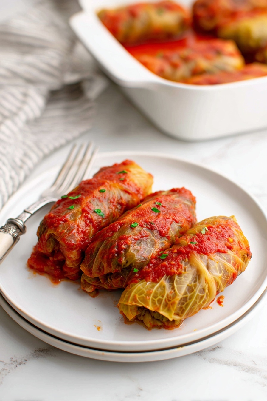 Baked Cabbage Rolls with Meat and Rice Recipe - Serving