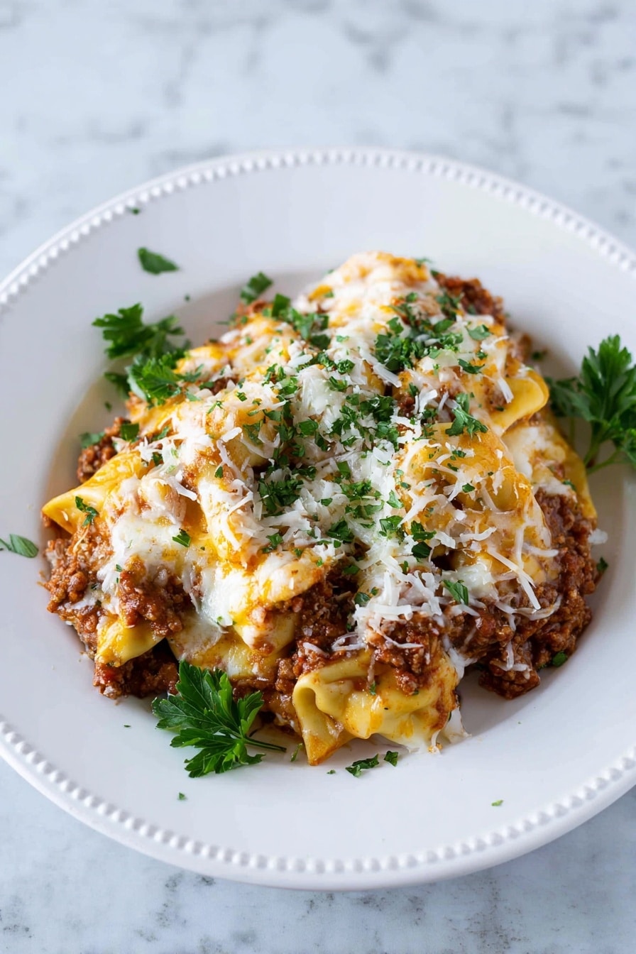 Cheesy Crockpot Tortellini with Ground Beef Recipe - Serving