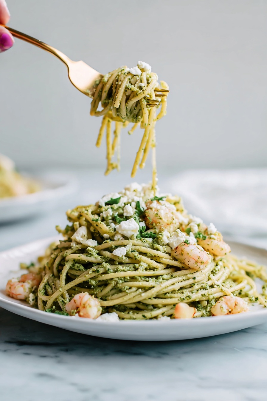 Cilantro Pistachio Pesto Shrimp Pasta Recipe - Serving