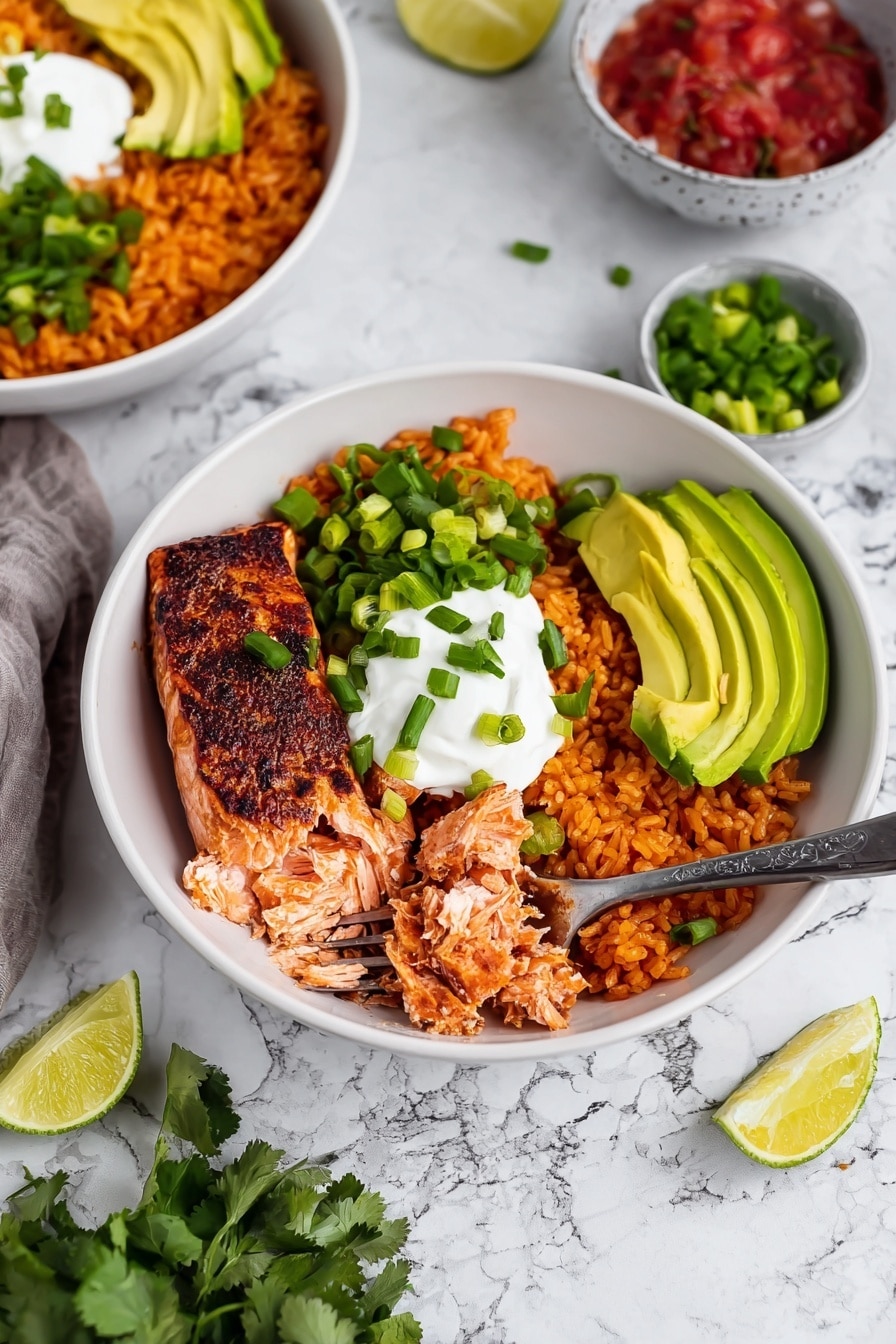 Salmon Taco Bowls with Cilantro Rice Recipe - Serving
