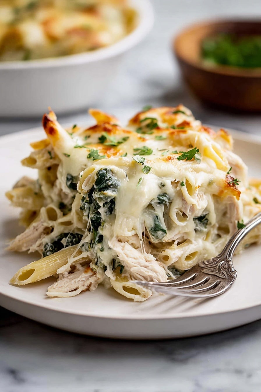 Cheesy Spinach Chicken Pasta Bake Recipe - Serving