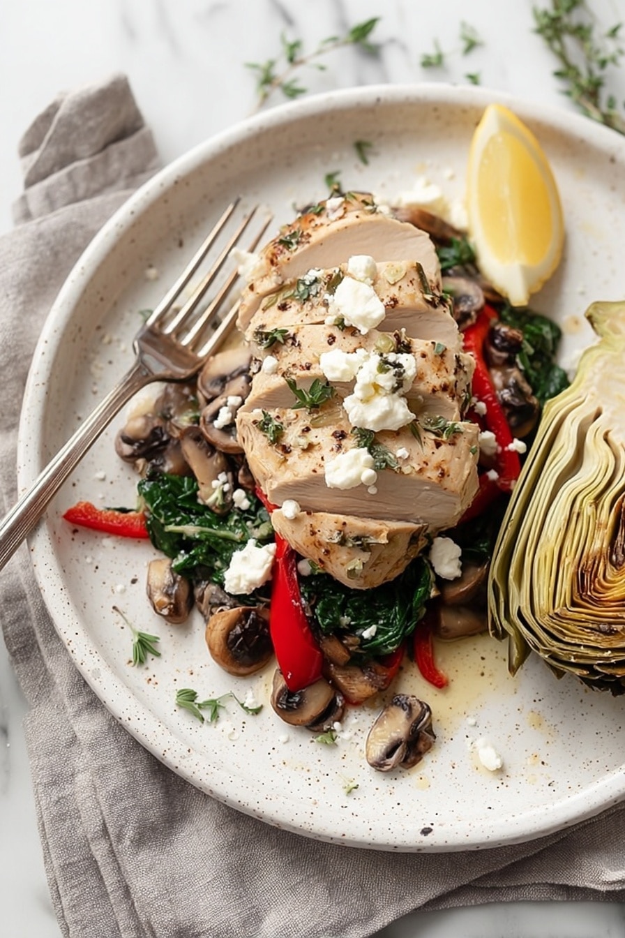 Sheet Pan Chicken with Artichokes and Goat Cheese Recipe - Serving