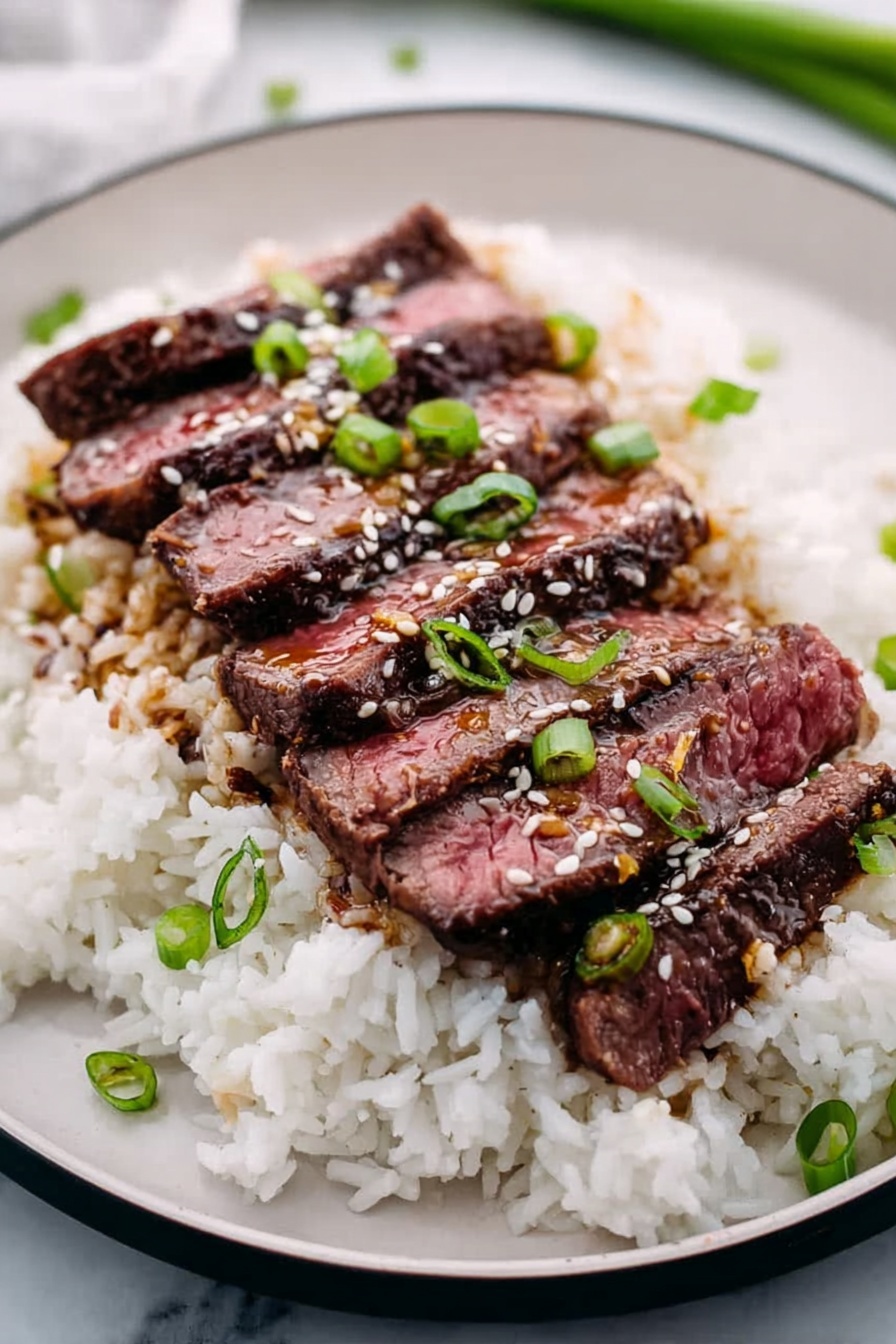 Grilled Rib Eye with Ginger Teriyaki Sauce Recipe - Serving
