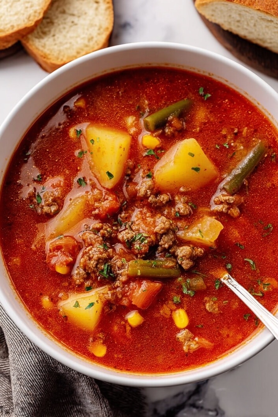 Easy Crock Pot Vegetable Beef Soup Recipe - Serving