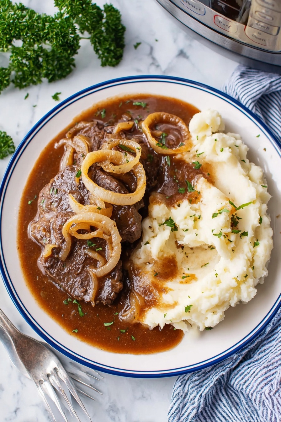 Slow Cooker Steak and Onion Recipe - Serving