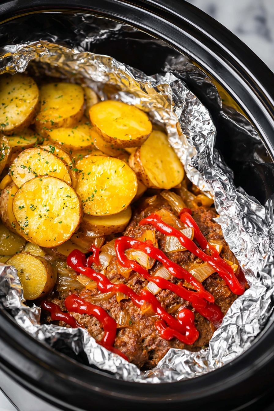 Slow Cooker Meatloaf with Cheesy Potatoes Recipe - Recipe Step