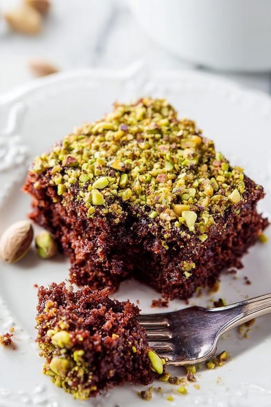 Salted Chocolate Pistachio Sheet Cake Recipe - Serving